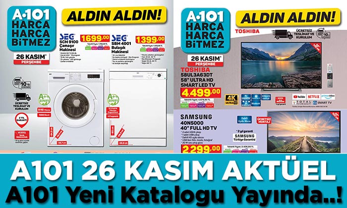 A101 26 Kasım 2020 Aktüel Ürünler Kataloğu; TV’den, Çamaşır Makinesine Dev İndirim Günleri