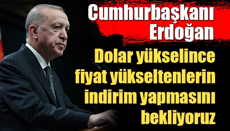 Cumhurbaşkanı Erdoğan: Dolar yükselince fiyat yükseltenlerin indirim yapmasını bekliyoruz